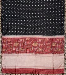 Black Handloom Silk Saree With Printed Pallu & Hand Embroidered Selvage-EN1719