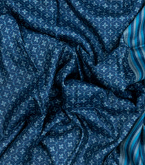 Indigo Printed Silk Saree With Floral Motifs & Contrast Border-PS0788