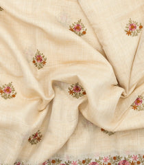 Cream Woven Art Linen Saree With Embroidered Buttas & Border-BL6032