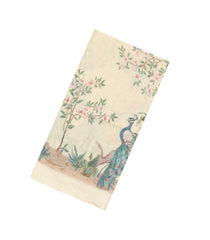 Cream Printed Linen Saree With Peacock Motifs-LI0752