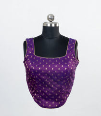 Purple Woven Ready Made Blended Raw silk Co Ord Blouse With Side String Shaper-RB5192