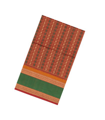 Rust Handloom Silk Cotton Saree With Checks-SC4204