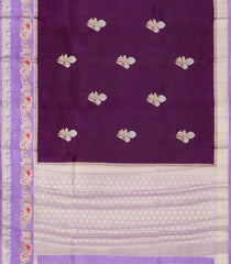 Dark Purple Woven Banarasi Poona Silk Saree With Buttas & Contrast Meena Border-BP1035