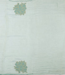 Turquoise Embroidered Synthetic Crushed Tissue Saree With Floral Motifs-SY0592
