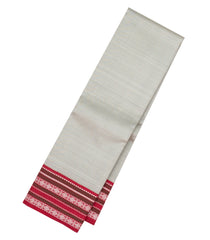 Off White Handloom Korvai Kanchipuram Silk Saree With Black Stripes-KA13151