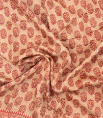 Light Peach Woven Tussar Silk Saree With Printed Floral Motifs-TU3095