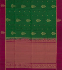 Green Handloom Soft Silk Saree With Floral Buttas & Contrast Border-SO4403