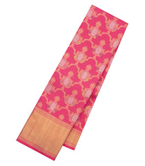 Peach Handloom Kanchipuram Silk Saree With Meena Floral Jaal Motifs-KA15831