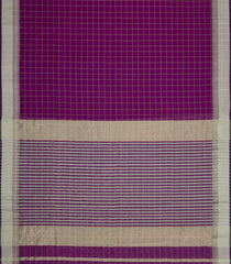 Dark Magenta Handloom Maheswari Silk Cotton Saree With Checks-SC4939