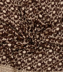 Dark Brown Woven Banarasi Khaddi Georgette Silk Saree With Floral Vine Motifs-BE1958