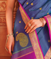 Purple Handloom Silk Saree With Corner Mango Buttas -KA12623