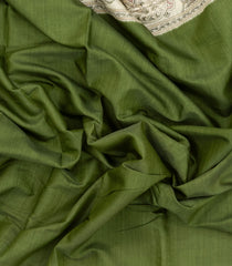 Leafy Green Printed Chanderi Cotton Saree With Zari Border-BL5475