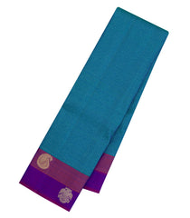Cyan Handloom Kanchipuram Silk Saree With Dotted Stripes-KA15042-Cyan
