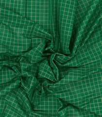 Green Handloom Kanchi Cotton Saree With Checks & Contrast Border-KC1559