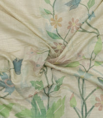 Cream Printed Art Chanderi Saree With Jhalar-SY0014