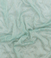 Turquoise Woven Pure Organza Saree With Embroidered Floral Work-EN2098