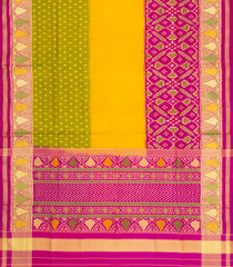 Yellow Handloom Rajkot Patola Silk Saree With Ikat Floral Motifs-IK0469