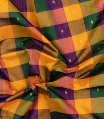 Multi Colour Blue Handloom Silk Cotton Saree With Checks & Zari Buttas-SC4614