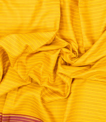 Yellow Handloom Kanchipuram Silk Saree With Stripes & Contrast Border-KA14823