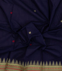 Midnight Blue Handloom Kanchi Cotton Saree With Contrast Silk Border-KC1792