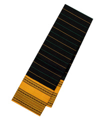 Black Handloom Korvai Kanchipuram Silk Saree With Veldari Stripes-KA14740