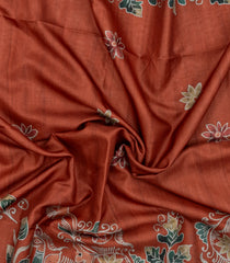 Rust Printed Synthetic Tussar Silk Saree With Contrast Border-SY0111