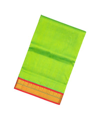 Neon Green Handloom 9 Yards Korvai Silk Cotton Saree With Contrast Border-SC3791
