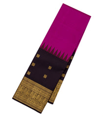 Magenta Handloom Korvai Kanchipuram Silk Saree With Black Temple Border-KA14376