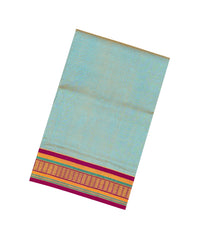 Turquoise Handloom 9 Yards Korvai Silk Cotton Saree With Contrast Border-SC3744