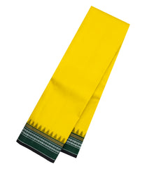 Lemon Yellow Handloom Korvai Kanchipuram Silk Saree With Temple Border-KA15199