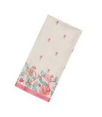 White Printed Synthetic Tussar Silk Saree With Zari Border-SY0059