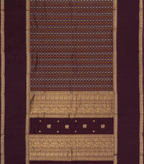 Dark Brown Handloom Kanchi Cotton Saree With Checks-KC1850