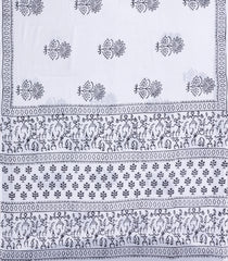 White Printed Jaipur Cotton Saree With Floral Motifs-JC1499