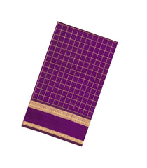 Magenta Handloom Silk Cotton Saree With Zari Checks-SC4573
