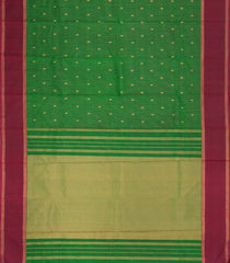 Green Handloom Kanchipuram Silk Saree With Zari Checks & Buttas-KA15737
