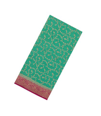 Aquamarine Handloom Banarasi Khaddi Georgette Silk Saree With Contrast Border-BE1822