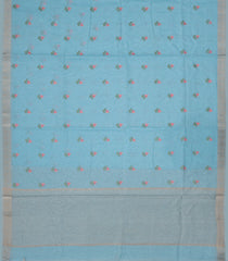 Light Blue Woven Linen Saree With Embroidered Floral Buttas-LI0637