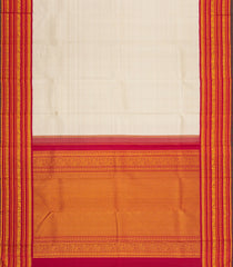 Cream Handloom Korvai Kanchipuram Silk Saree With Crimson Border-KA15436