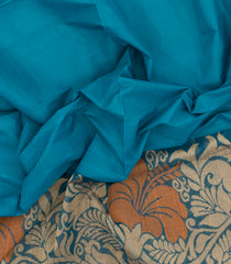 Cyan Handloom Village Cotton Saree With Stripes-VC1650