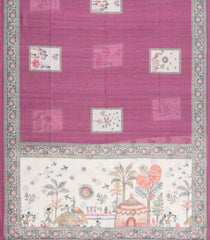 Dusty Pink Printed Art Linen Saree With Zari Checks-BL6073