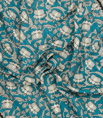 Cyan Printed Kalamkari Cotton Saree-KAL1263