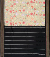 Taupe Handloom Silk Saree With Printed Floral Motifs & Contrast Border-PS0542