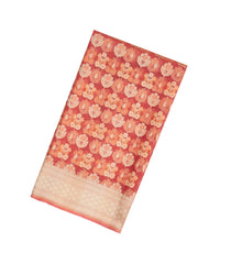 Peach Handloom Organza Soft Silk Saree With Floral Motifs-SO4143
