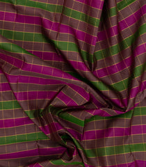 Magenta & Green Handloom Kanchipuram Silk Saree With Checks & Contrast Border-KA13907