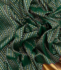 Dark Green Handloom Kanchipuram 9 Yards Silk Saree With Floral Stripes-KA13420