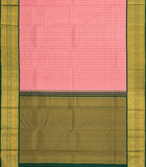 Peach Handloom Korvai Kanchipuram Silk Saree With Checks & Buttas-KA14017