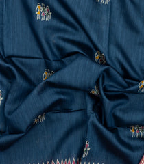 Navy Blue Printed Tussar Silk Saree With Tribal Motifs-TU3440