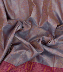 Grey Handloom Kanchipuram Silk Saree With Meena Floral Motifs-KA14755