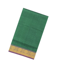 Green Handloom Silk Cotton Saree With Contrast Zari Border-SC4638