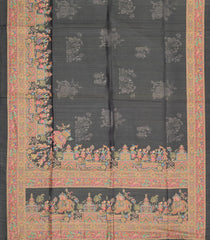 Dark Grey Printed Synthetic Tussar Saree With Wedding Motifs-BL5369